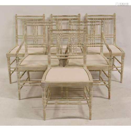 6 Midcentury Bleached Bamboo Form Chairs.