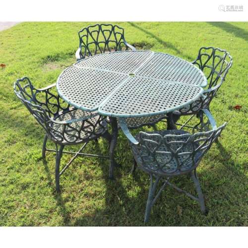 Vintage Patinated Iron Table & Chairs.