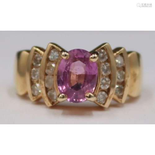 JEWELRY. 14kt Gold Pink Sapphire and Diamond Ring.