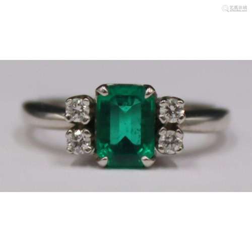 JEWELRY. 14kt Gold, Emerald, and Diamond Ring.