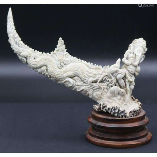 Asian Inspired Carved Antler Figural Grouping.