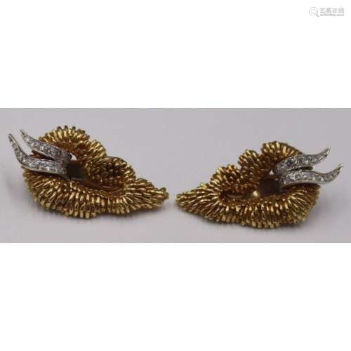 JEWELRY. 18kt Gold, Platinum and Diamond Ear Clips