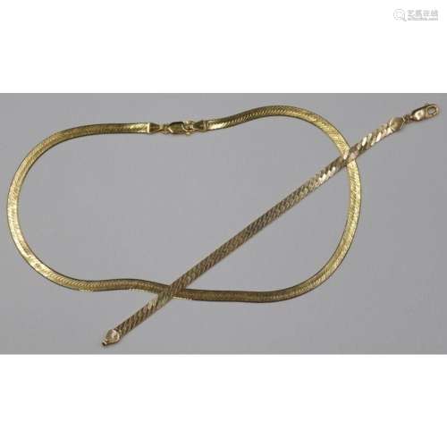 JEWELRY. 14kt Gold Herringbone Link Necklace and