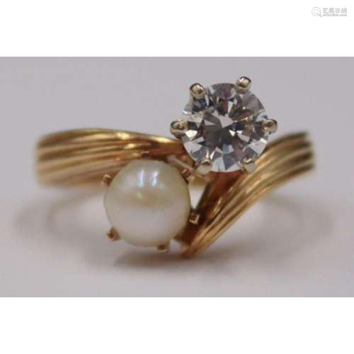 JEWELRY. 14kt Gold Pearl and Diamond Toi et Moi