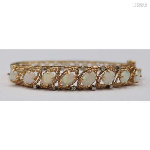 JEWELRY. 14kt Gold, Opal and Diamond Bracelet.