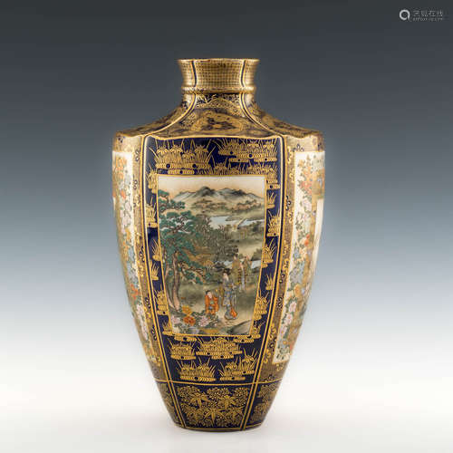 A Japanese Kinkozan gosu blue satsuma vase, Meiji