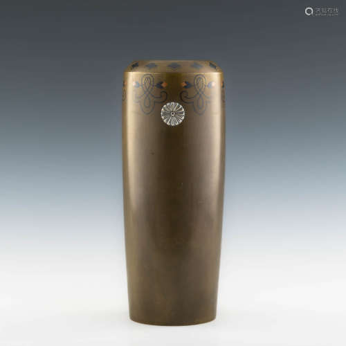 A Japanese inlaid bronze vase with imperial mon