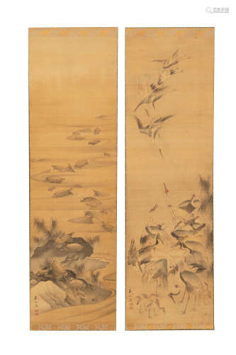 Two Japanese paintings, Okada Gyokuzan (1737-1812)