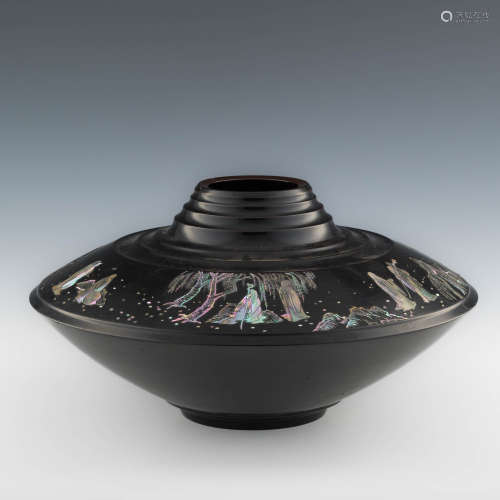 A Japanese lacquer bowl with mother of pearl inlay