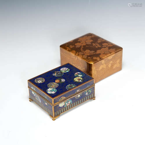 3 Japanese gilt bronze, cloisonne & lacquer boxes