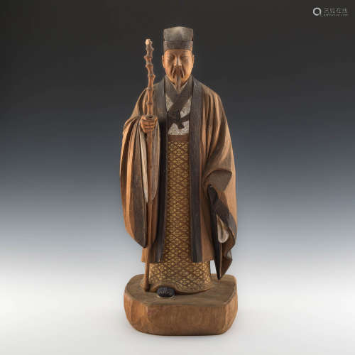 A Japanese carved wooden scholar, Meiji