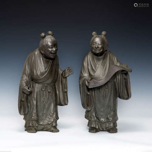 Two Japanese bronze immortal figures