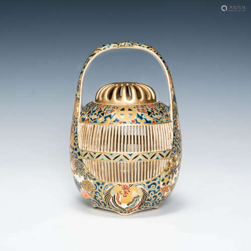A Japanese gosu blue satsuma reticulated basket