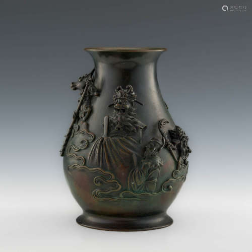 A Japanese bronze vase with Yokai figures