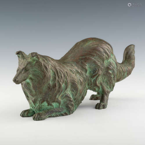 A Japanese bronze of a collie