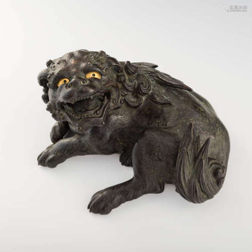 A Japanese bronze of a guardian foo, Meiji