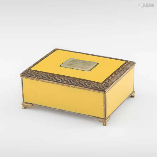 A gilt bronze, enamel, and jade box, Yamanaka & Co