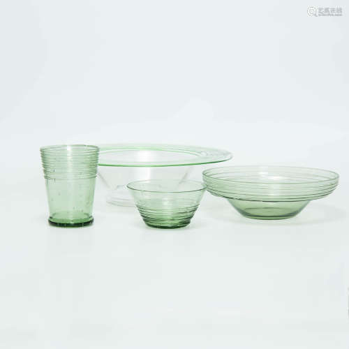 A collection of Steuben hand-blown threaded air bubble glass...