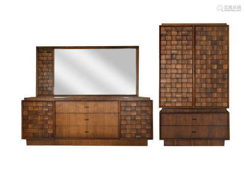 A Brutalist walnut two-piece bedroom set, Tabago Furniture C...