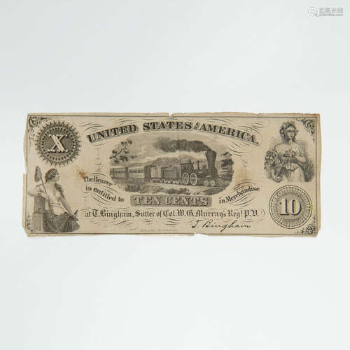 A very rare 10-cent Union sutler scrip,