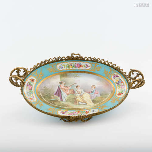 A Sevres style gilt-bronze mounted tray, mid-19th century