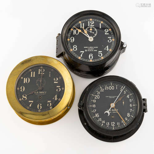 Three U.S. Navy ship clocks, World War II period