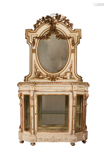 An Italian Neoclassical white painted and parcel-gilt mirror...