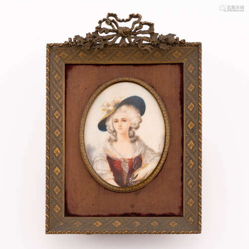 A French miniature portrait of an 18th century lady, probabl...
