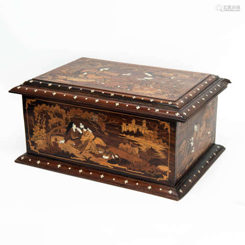 An Anglo-Indian bone and fruitwood inlaid rosewood box, 19th...