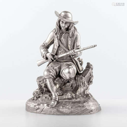 A silvered bronze figure of a hunter, 19th century