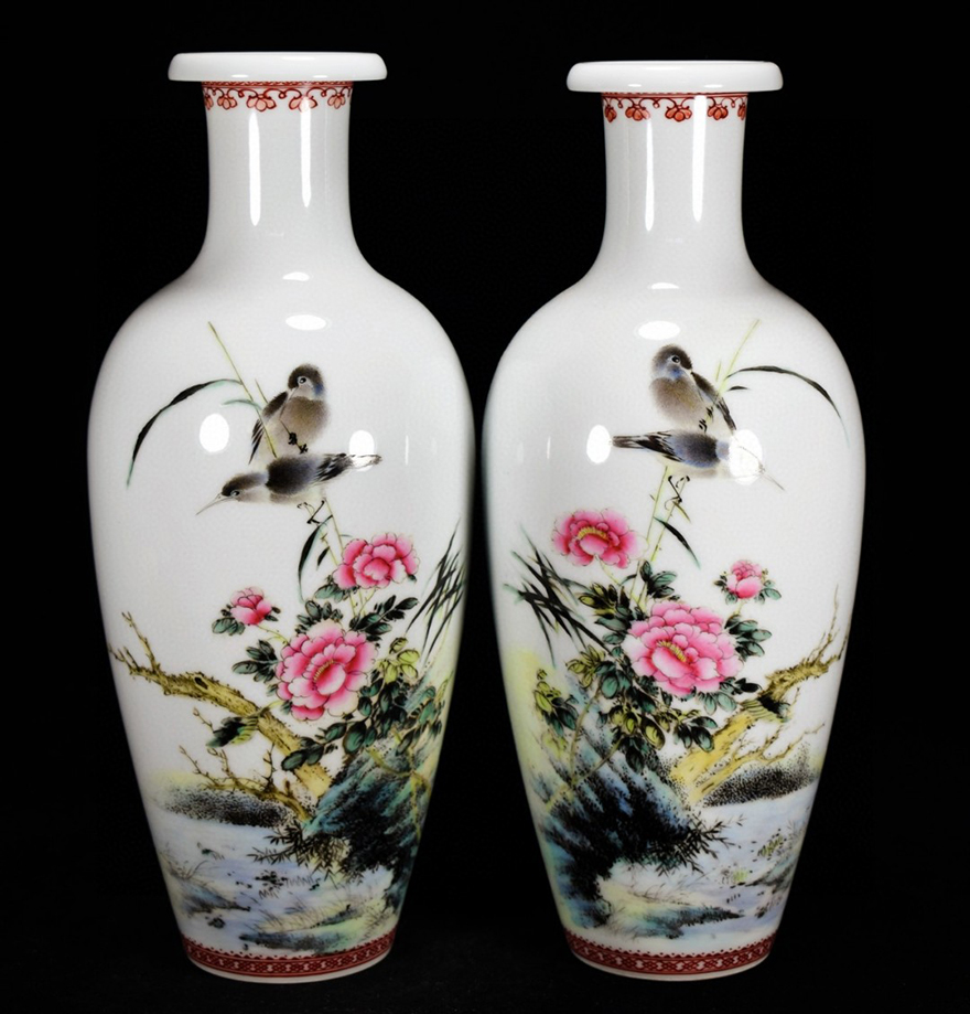 低価超特価】 ヤフオク! - 中国美術 粉彩 植物花鳥風景紋 枝頭和鳴・劉