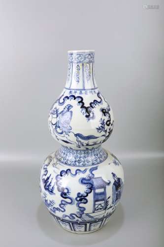 New Year blue and white character gourd bottle