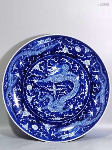 Blue and white dragon plate