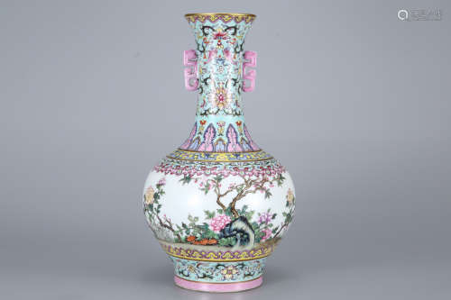 Qianlong pastel flower amphora