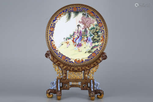 Qianlong enamel-colored beauty and godson ornament