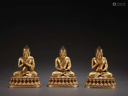 Gilt Bronze Three Treasures Buddha Ornament Set
