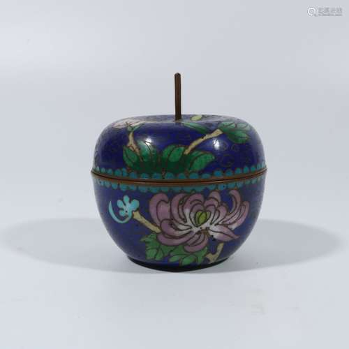 Cloisonne Round Lid Box with Blue Bottom