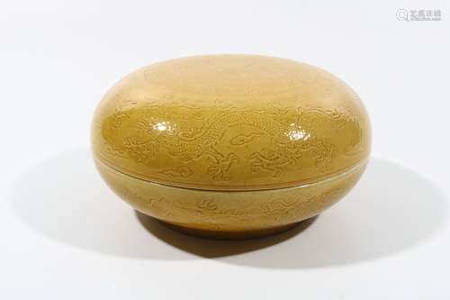 Yellow glaze dragon pattern powder box