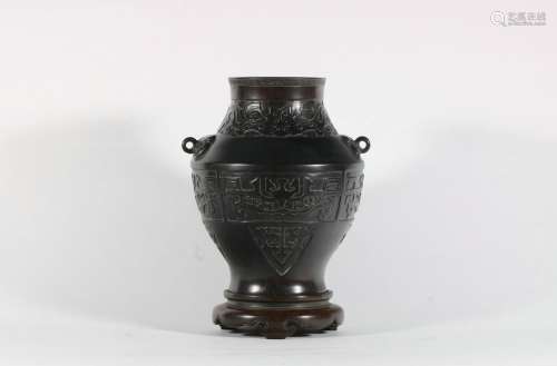 Red sandalwood carved taotie vase