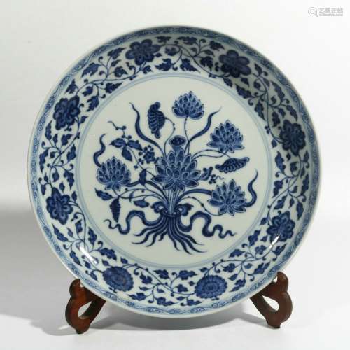 blue and white lotus plate