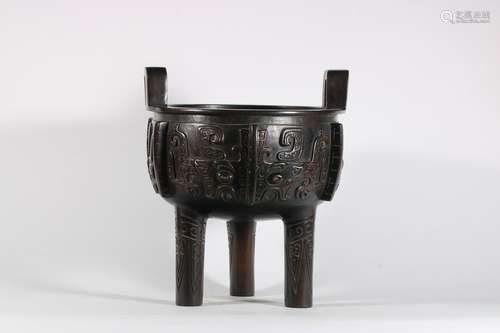 Red Sandalwood Carved Taotie Pattern Sanwu Furnace