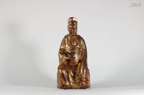 Lacquered Gold God of Wealth Holding Ruyi Sitting Statue