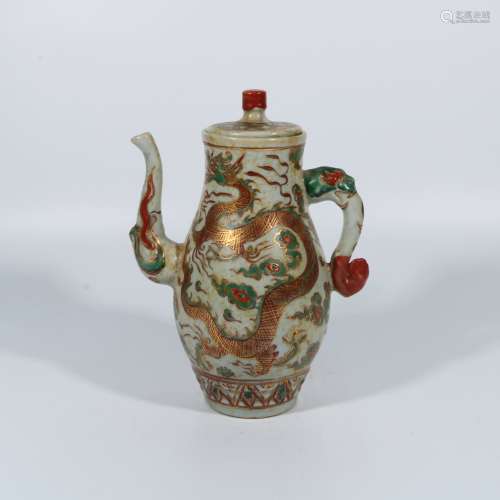 Red and green painted gold dragon pot