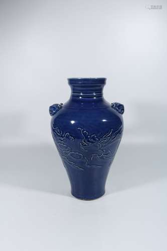 Blue-glazed dragon bottle