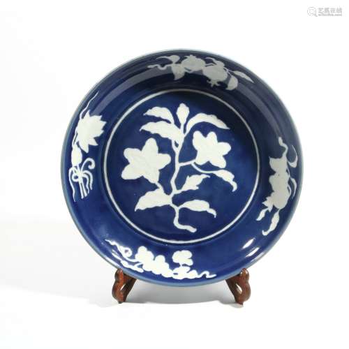 Ji blue glaze leaves white broken branch flower plate