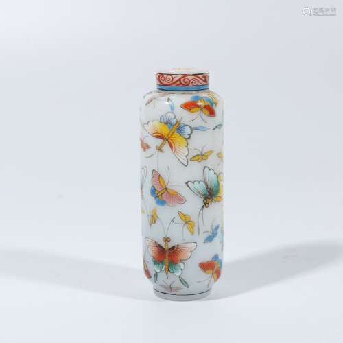 Glazed Pastel White Butterfly Snuff Bottle