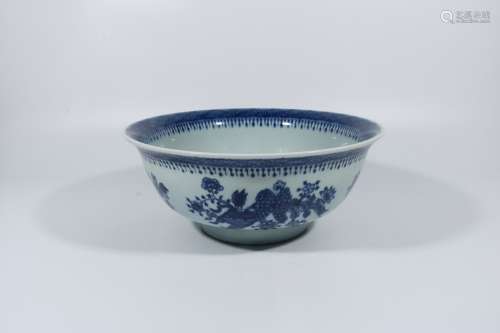 Blue and white Bogu flower arrangement bowl