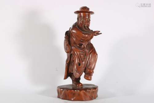 Boxwood Carved Fisherman Statue