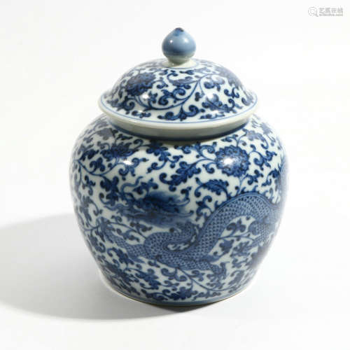 Blue and white dragon pattern lid jar