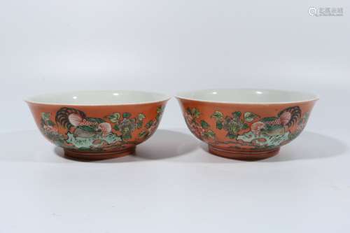 A pair of pastel big auspicious bowls